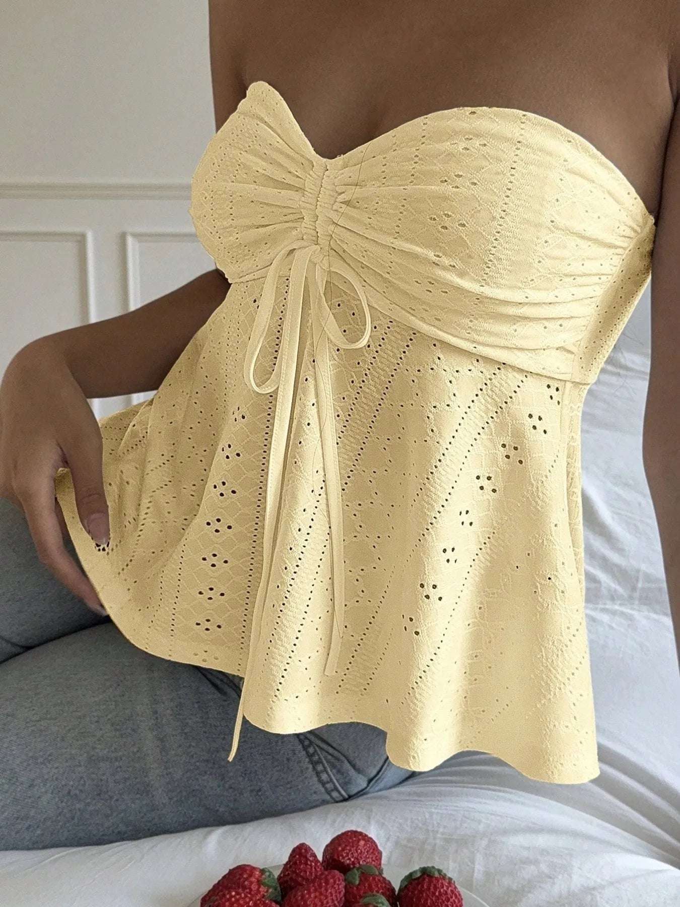Eyelet Ruched Tube Top Creative Chaos Boutique