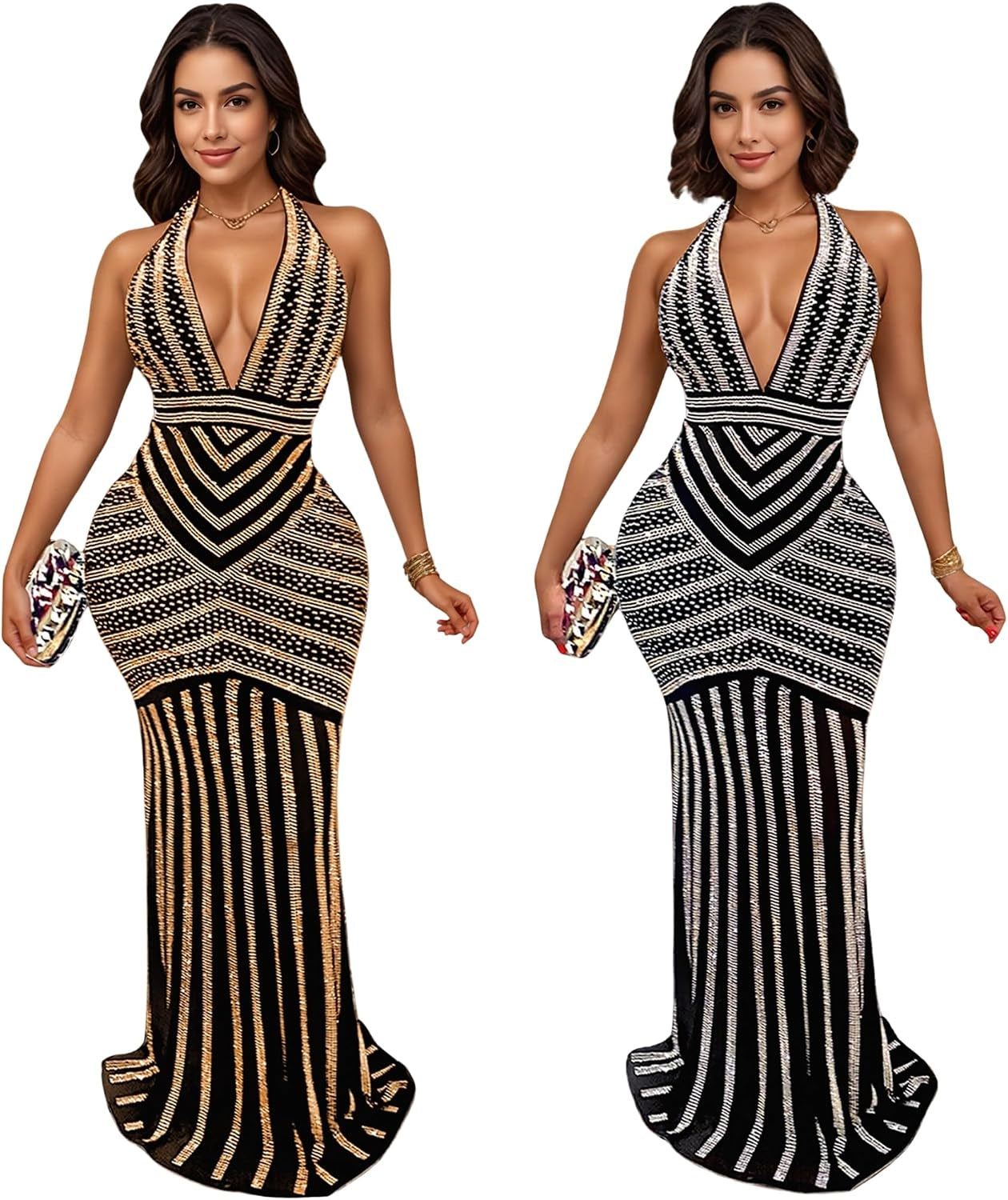 Women'S Sexy Rhinestone Mesh See through Party Night Prom Dress