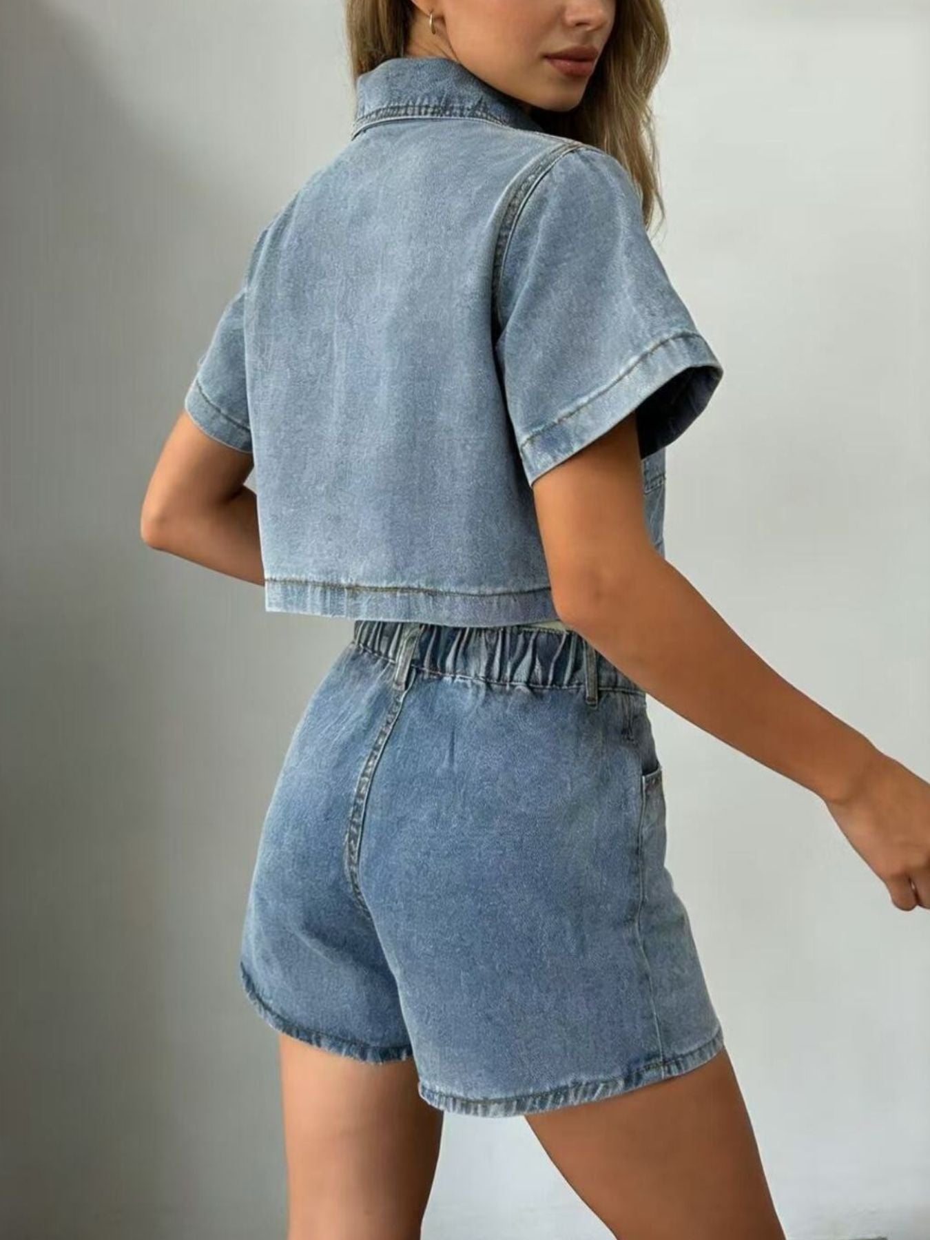 Short Sleeve Cropped Top and Skort Denim Set Wild and Free Boutique
