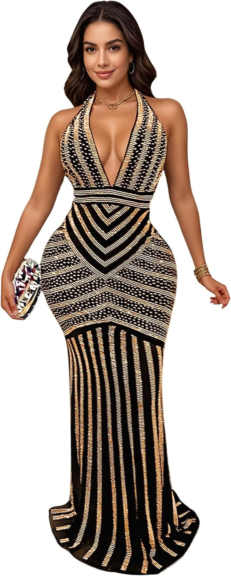 Women'S Sexy Rhinestone Mesh See through Party Night Prom Dress