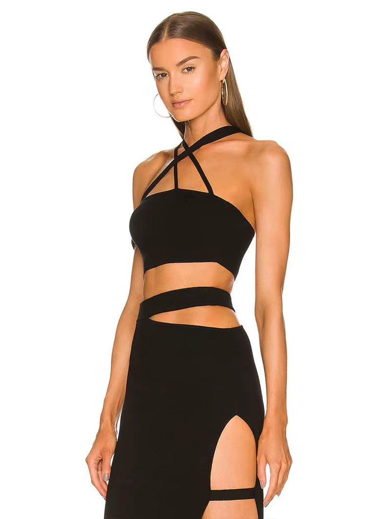 Women'S Bandage Suit 2022 Summer 2 Two Piece Sets Sexy Bodycon Cut Out Cropped Top & Long Midi Skirt Club Evening Party Outfit