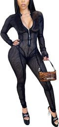 See through Jumpsuits for Women Sexy - Mesh Sheer Long Sleeve One Piece Outfits Clubwear