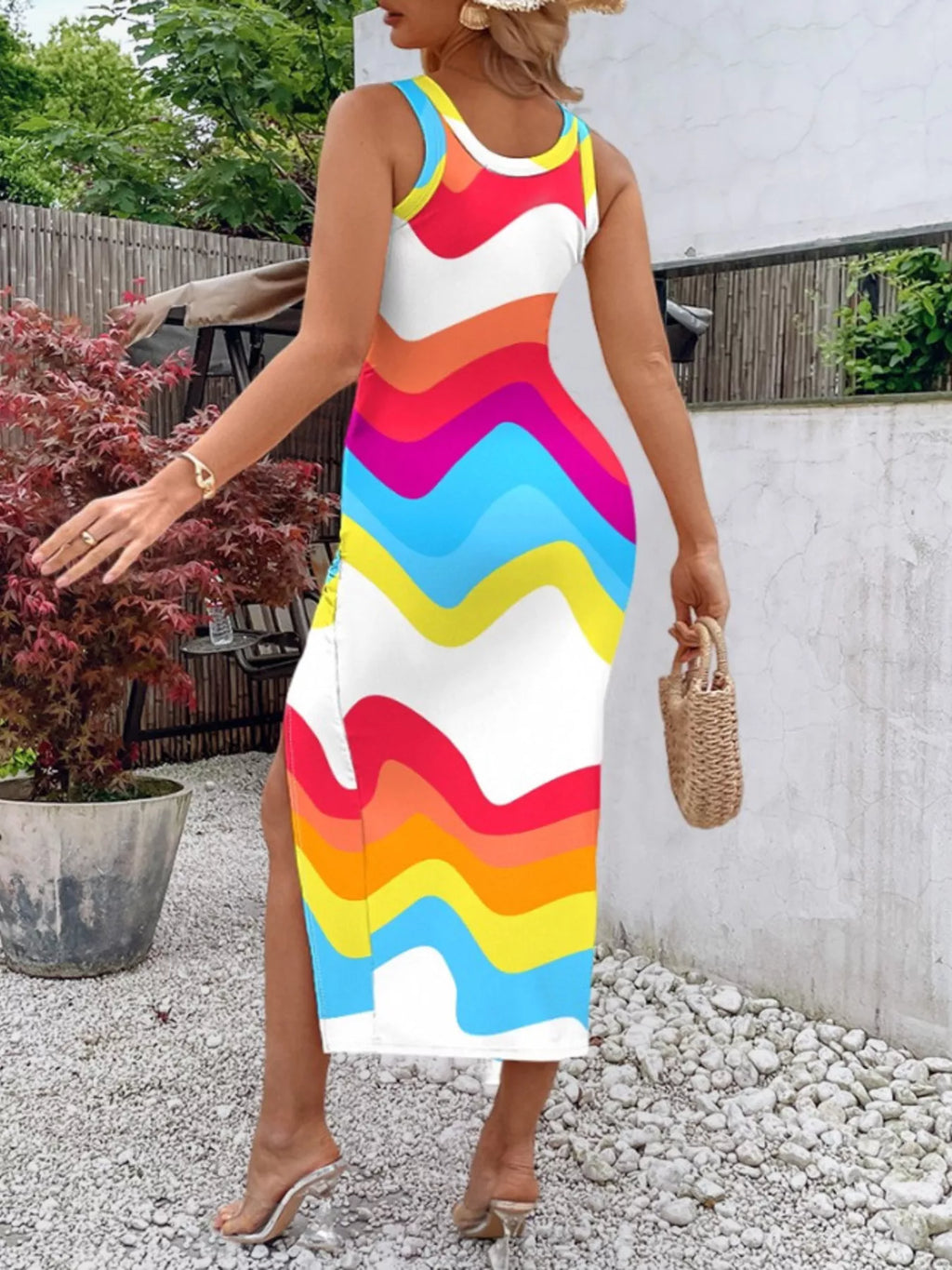 Ruched Slit Sleeveless Midi Dress Shopimist
