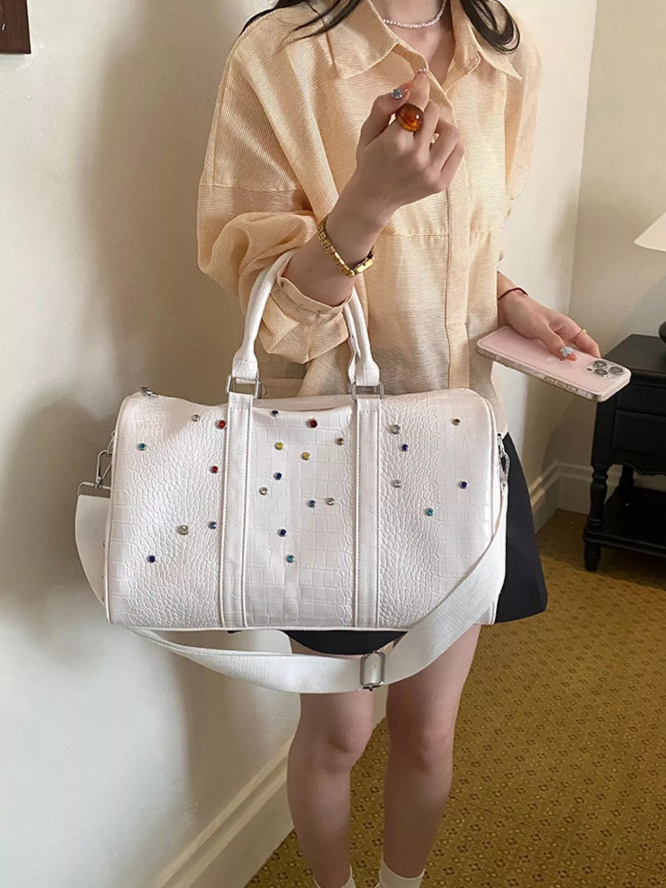 Crocodile Embossed Studded Travel Bag Shopimist