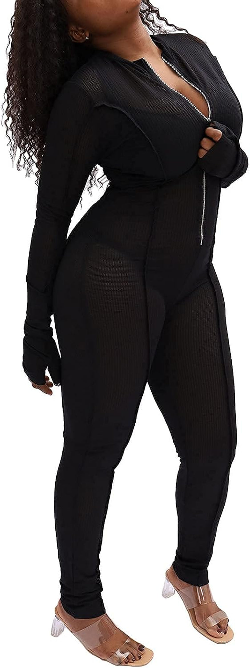 See through Jumpsuits for Women Sexy - Mesh Sheer Long Sleeve One Piece Outfits Clubwear