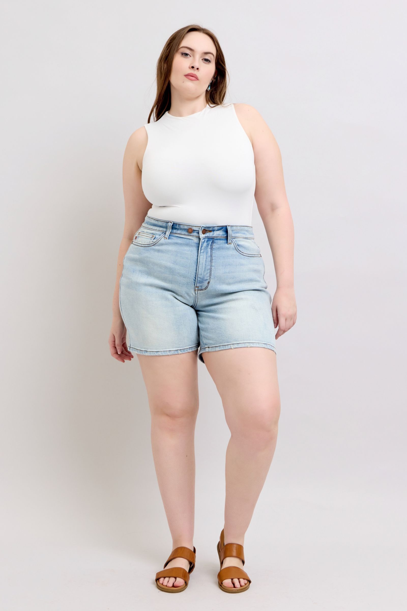 Judy Blue Plus Size Denim Shorts With Pockets 2 Button Closure Durable Comfort For Women