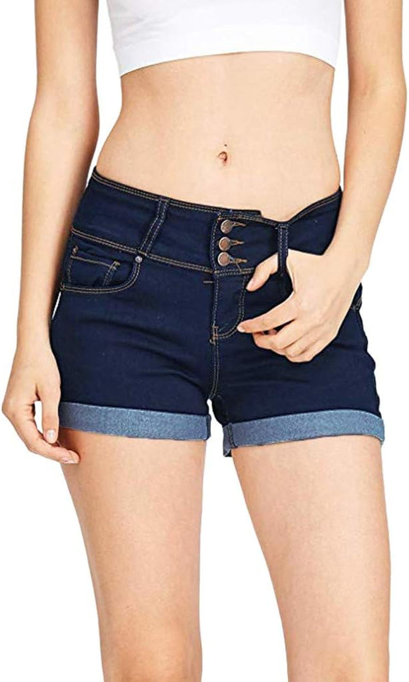 Ripped Mid Rise Shorts Frayed Raw Hem Pockets Denim Jeans Shorts(Navy,Xxxl)