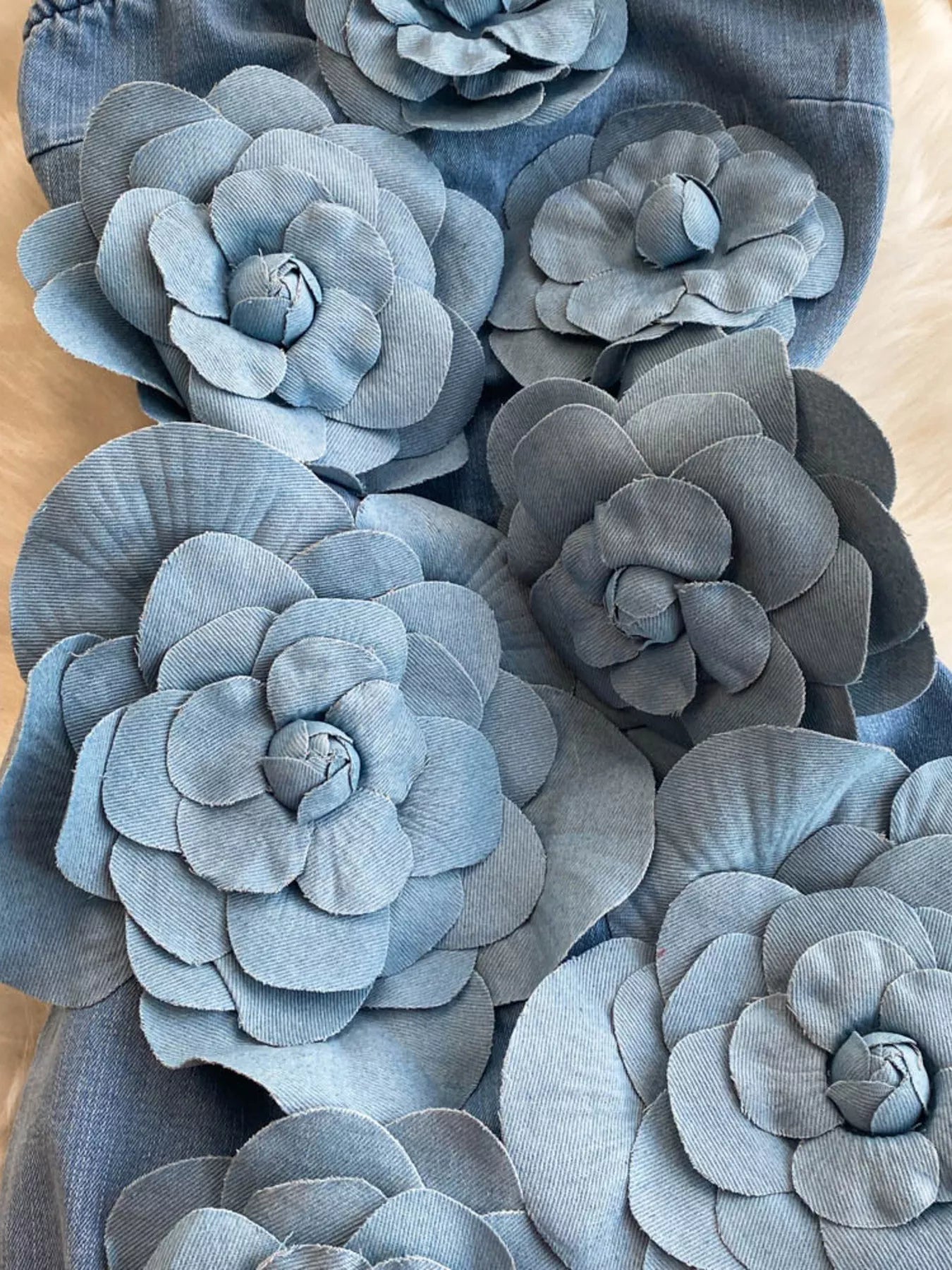 Floral Applique Strapless Denim Dress Shopimist