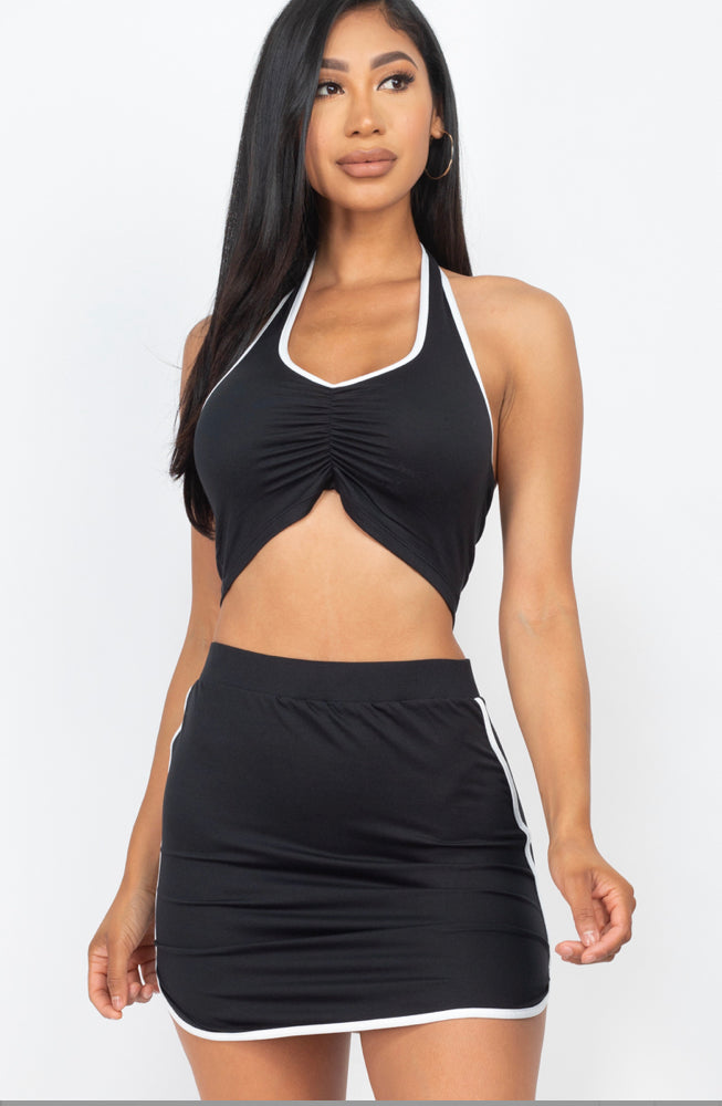 Halter Neck Cropped Top & Mini Skirt Casual Set