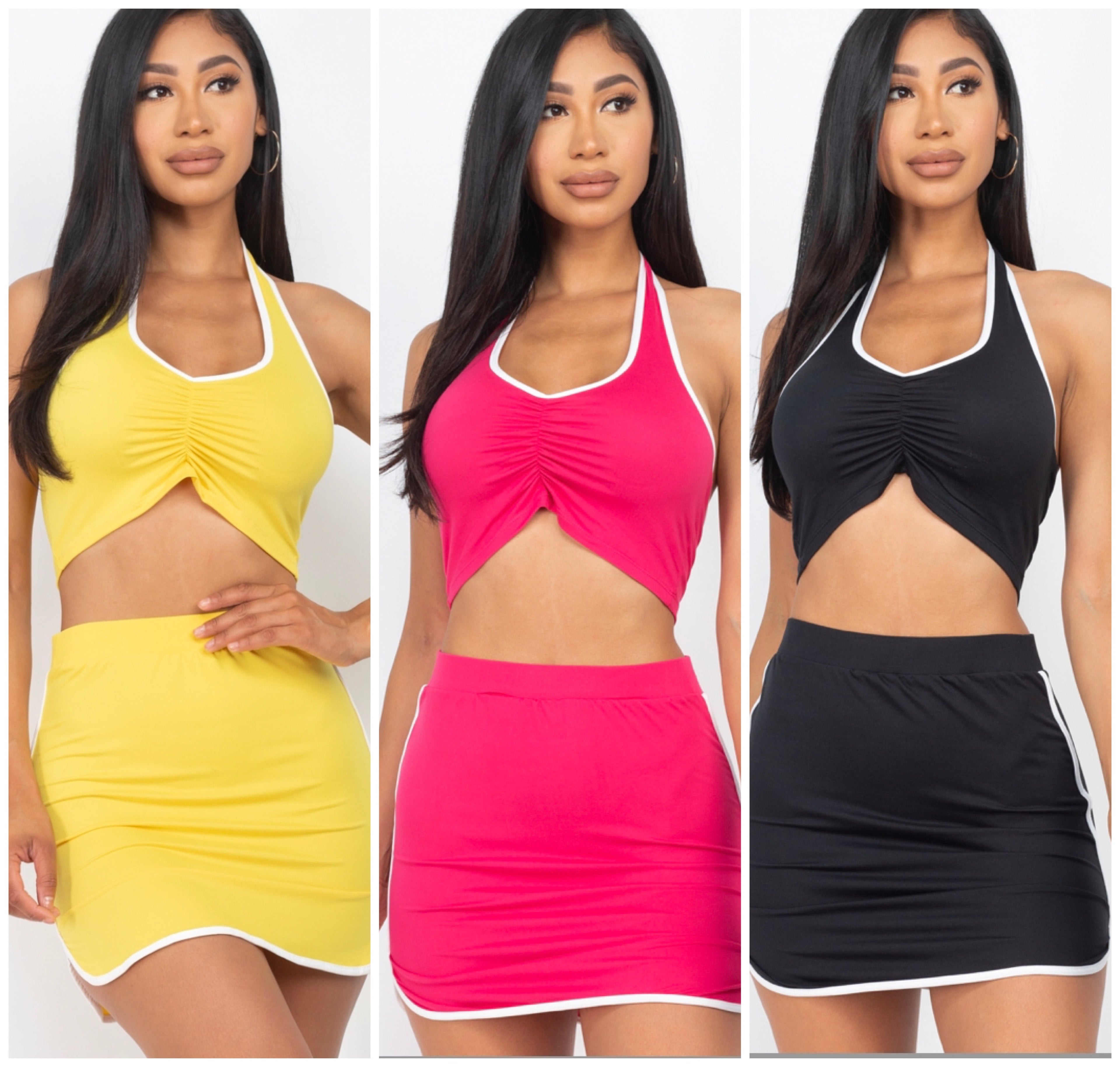 Halter Neck Cropped Top & Mini Skirt Casual Set