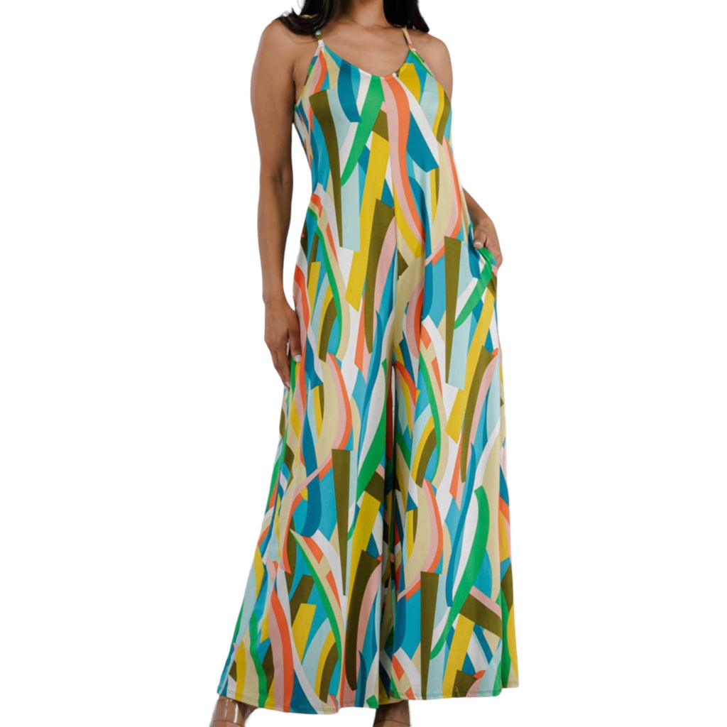 Women's Splash Of Color Wide leg Jumpsuit With Pockets Fabulously Dressed Boutique